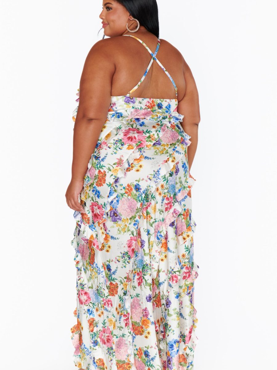 Romance Ruffle Dress ~ Ivory Botanical Floral