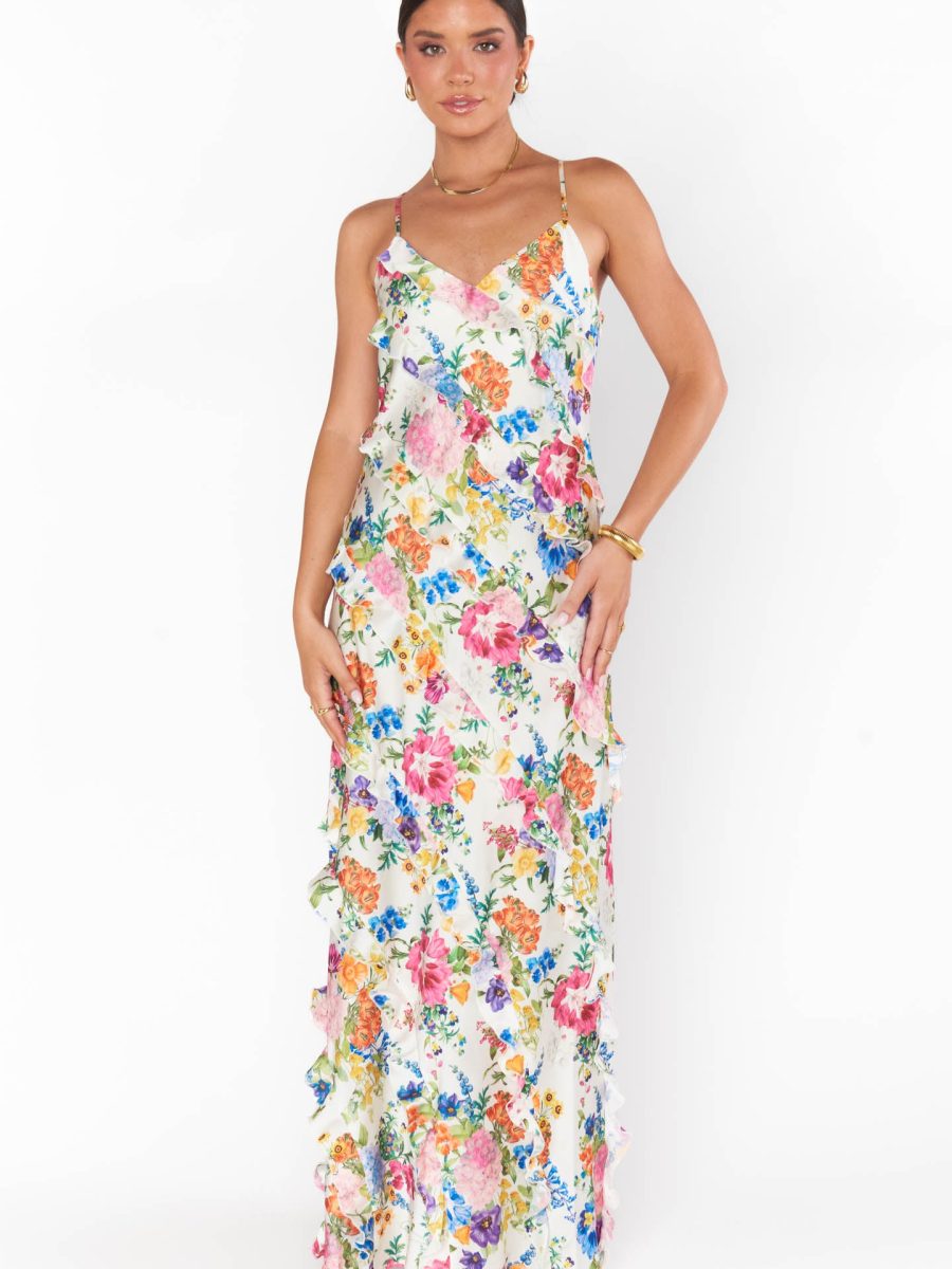 Romance Ruffle Dress ~ Ivory Botanical Floral