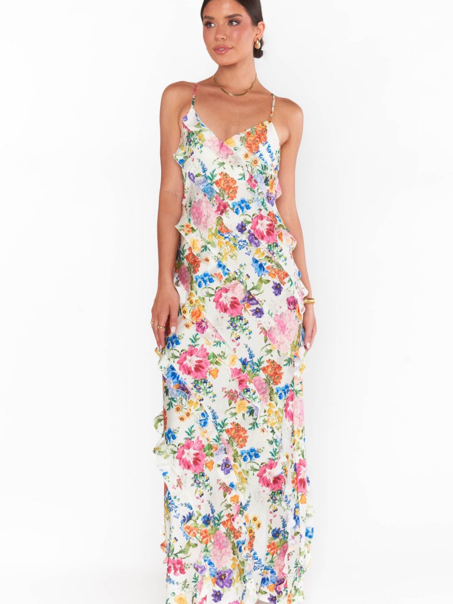 Romance Ruffle Dress ~ Ivory Botanical Floral