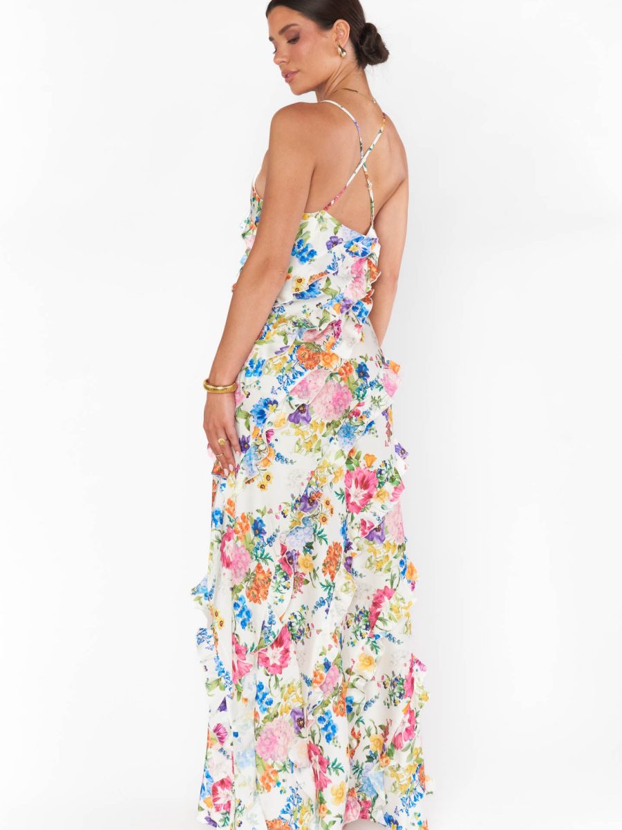 Romance Ruffle Dress ~ Ivory Botanical Floral