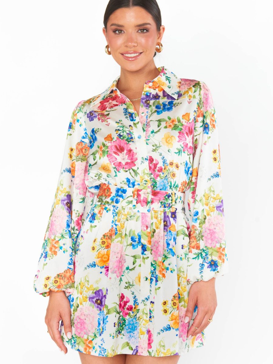 Carrie Collared Dress ~ Ivory Botanical Floral