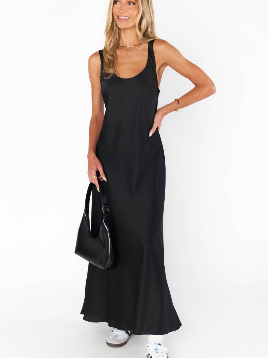 Serenade Slip Dress ~ Black Luxe Satin