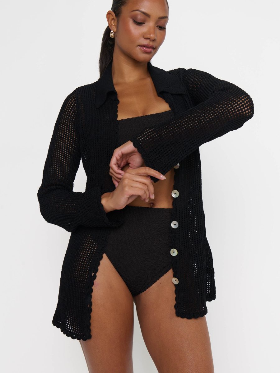 Button Up Coverup ~ Black Crochet