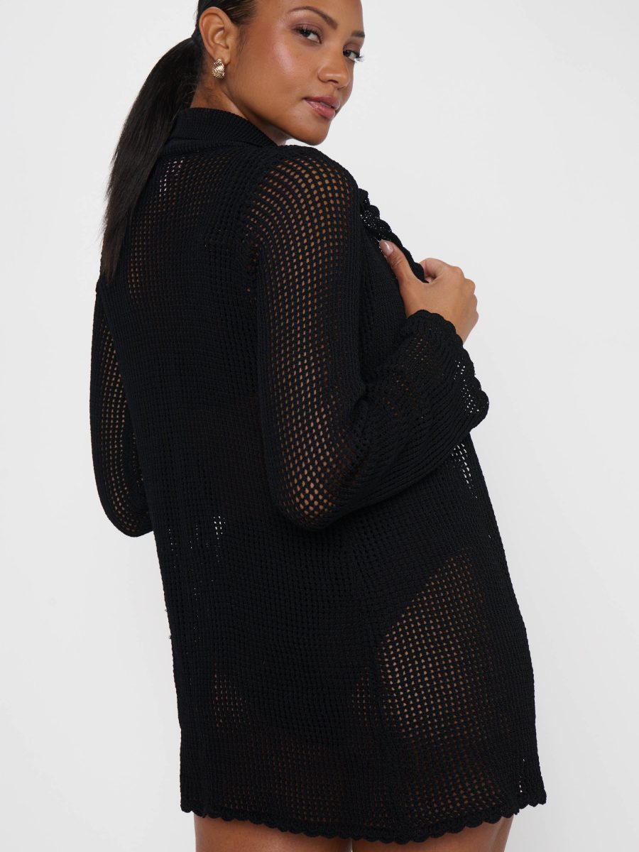 Button Up Coverup ~ Black Crochet