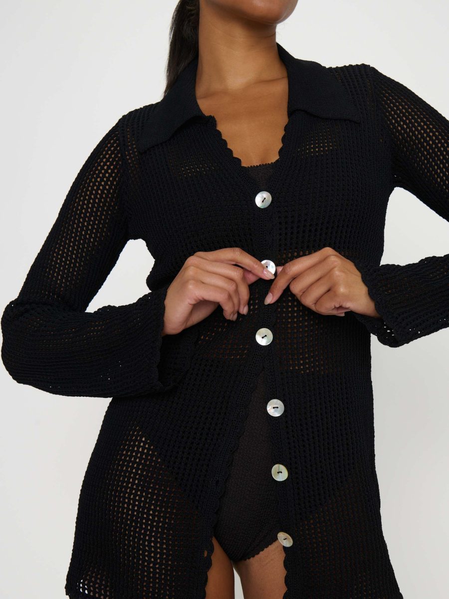 Button Up Coverup ~ Black Crochet