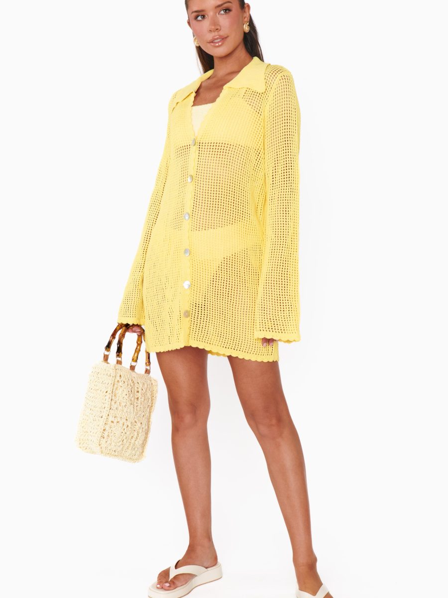 Button Up Coverup ~ Yellow Crochet