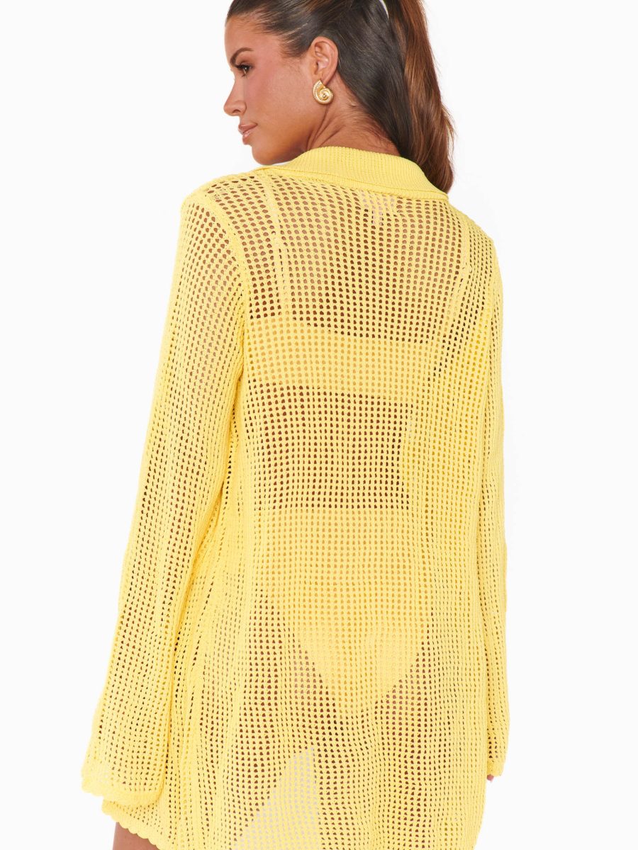 Button Up Coverup ~ Yellow Crochet