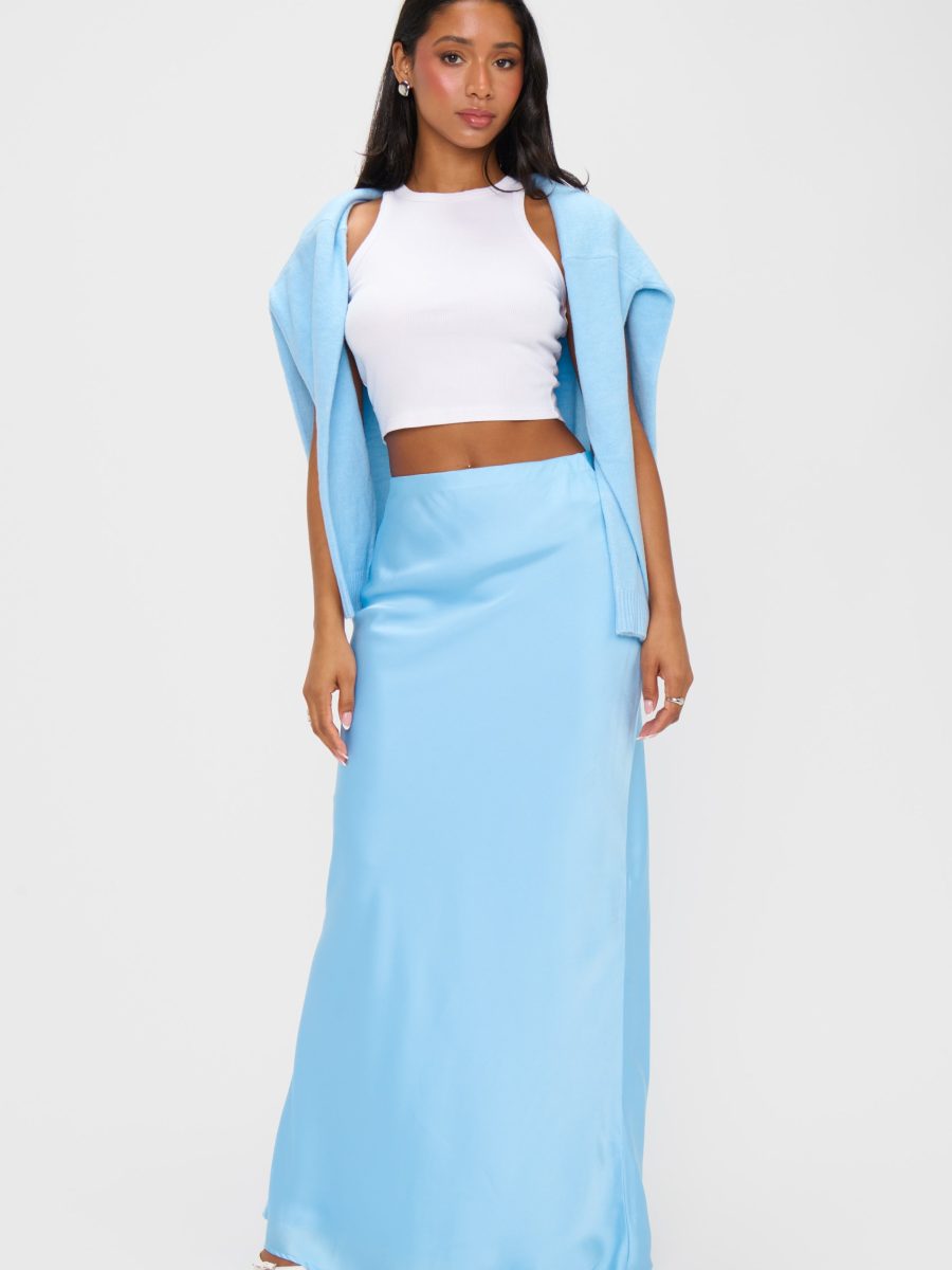 Maxi Slip Skirt ~ Baby Blue Luxe Satin