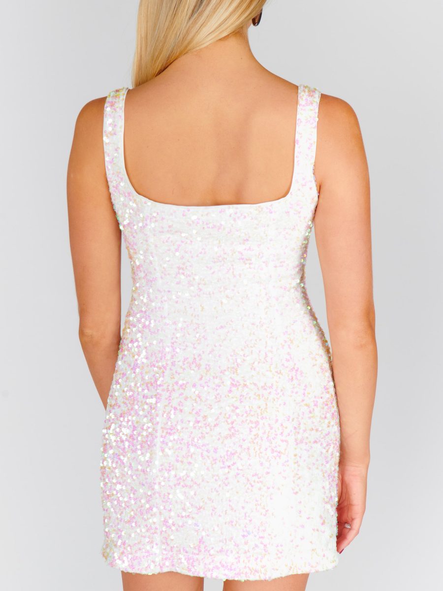 Lets Go Mini Dress ~ White Iridescent Sequins