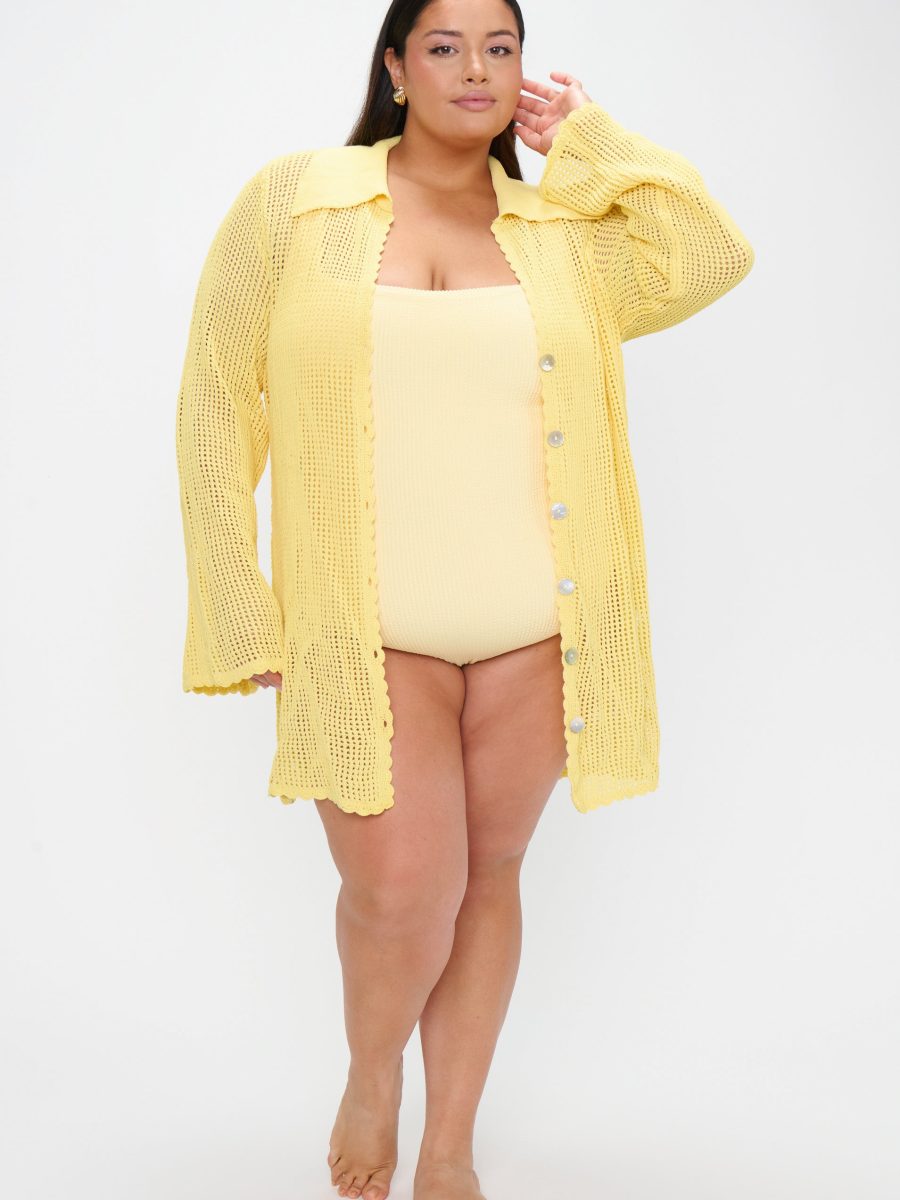 Button Up Coverup ~ Yellow Crochet