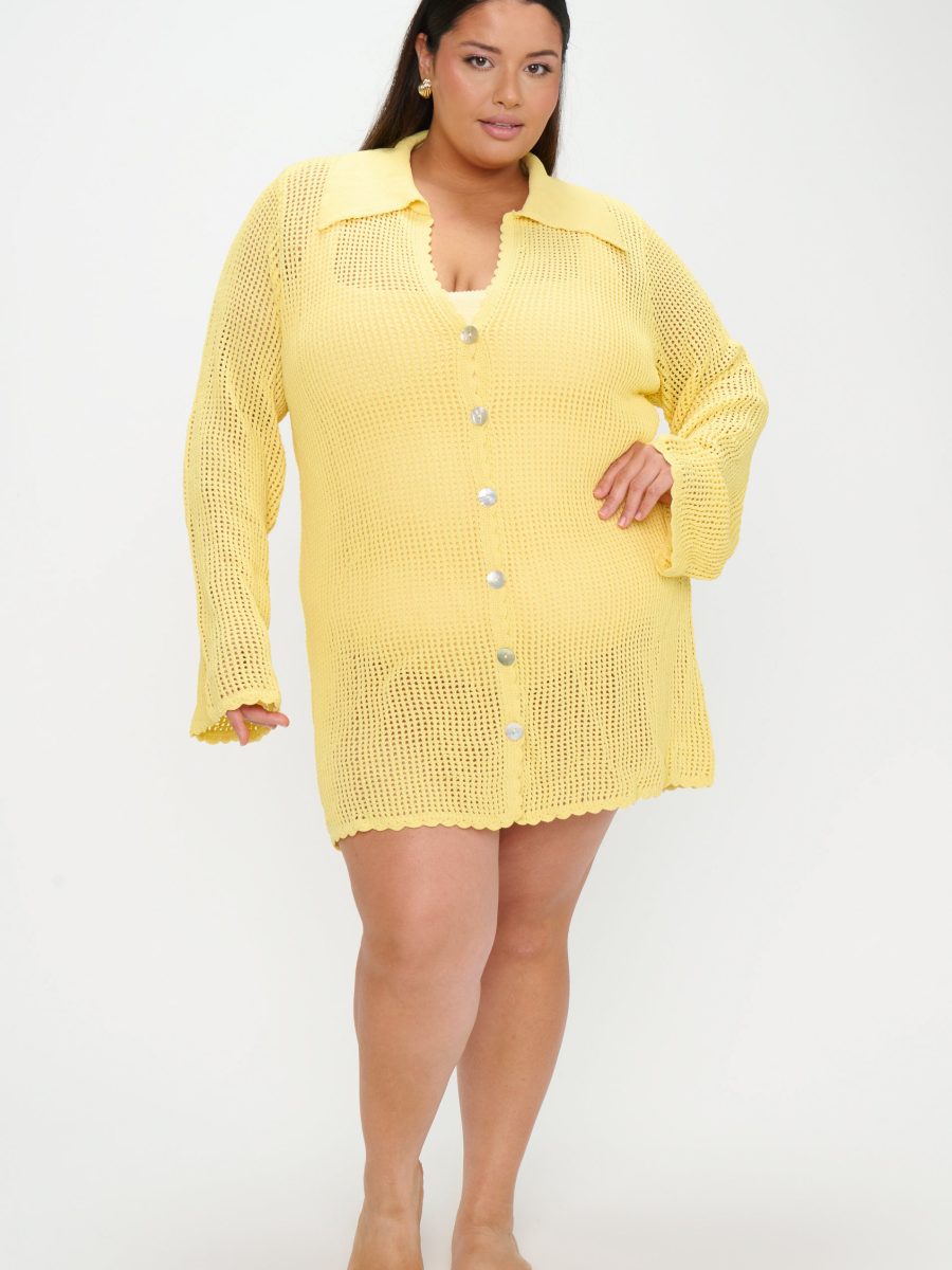 Button Up Coverup ~ Yellow Crochet