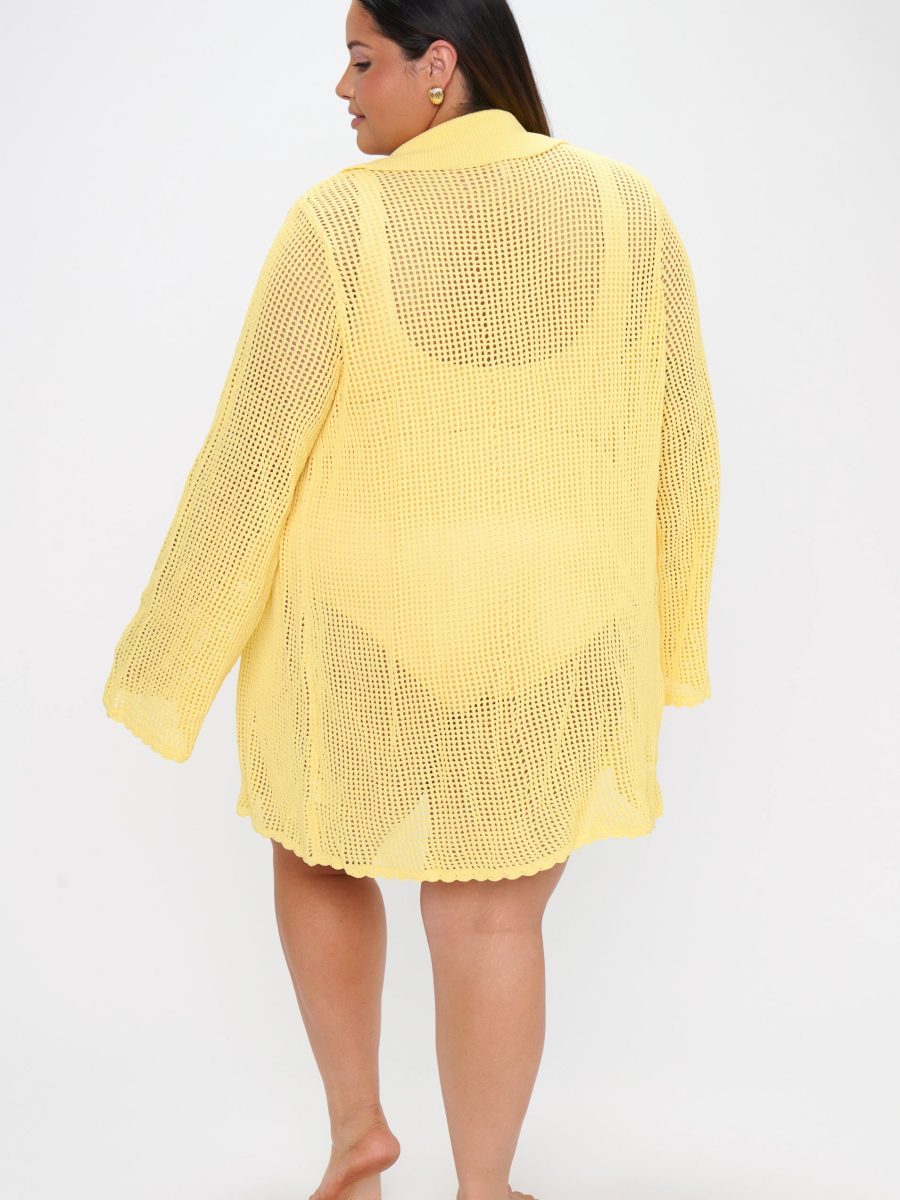 Button Up Coverup ~ Yellow Crochet