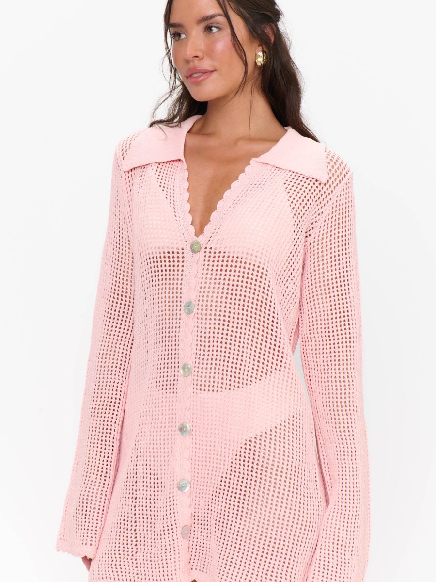 Button Up Coverup ~ Peachy Pink Crochet