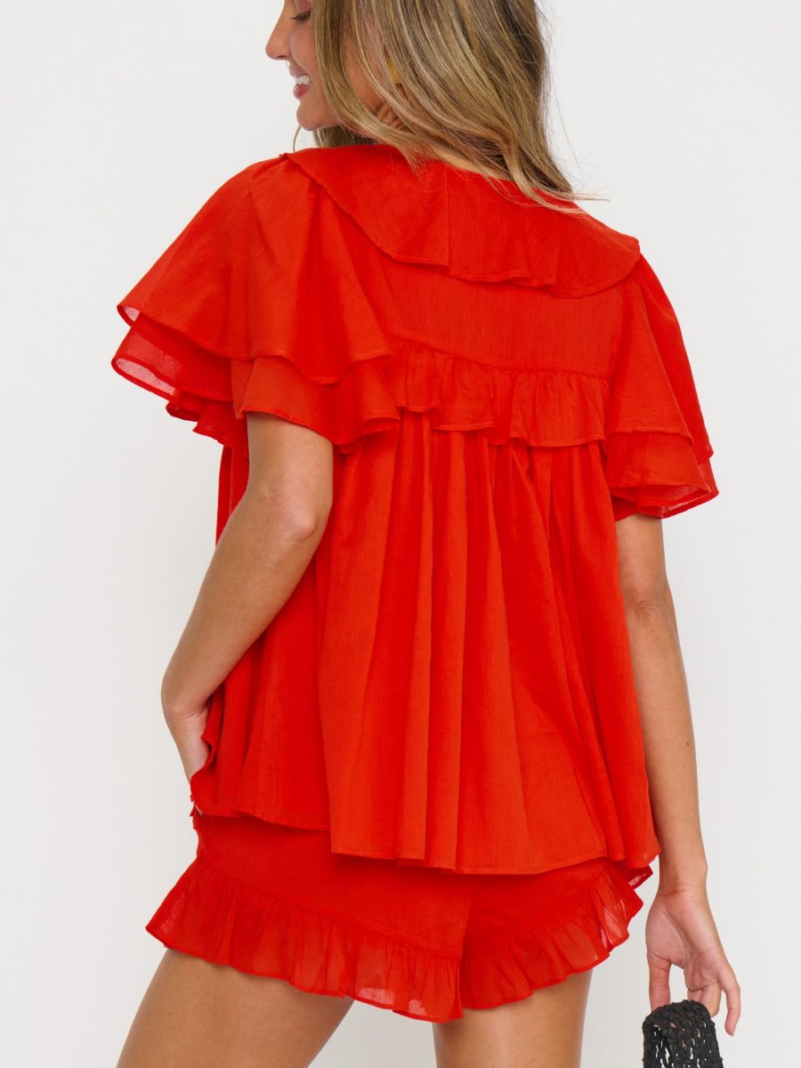 Rosalie Ruffle Top ~ Rouge Red Voile