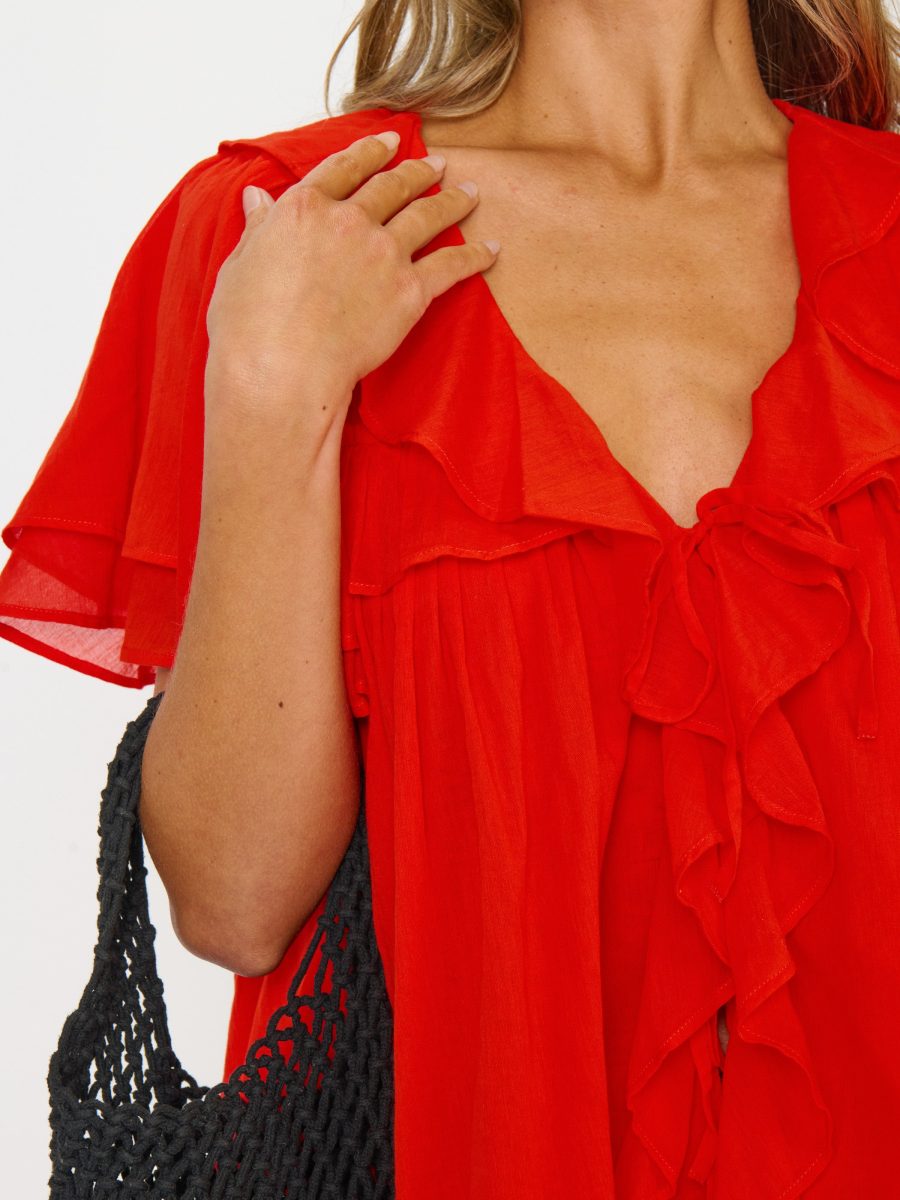 Rosalie Ruffle Top ~ Rouge Red Voile