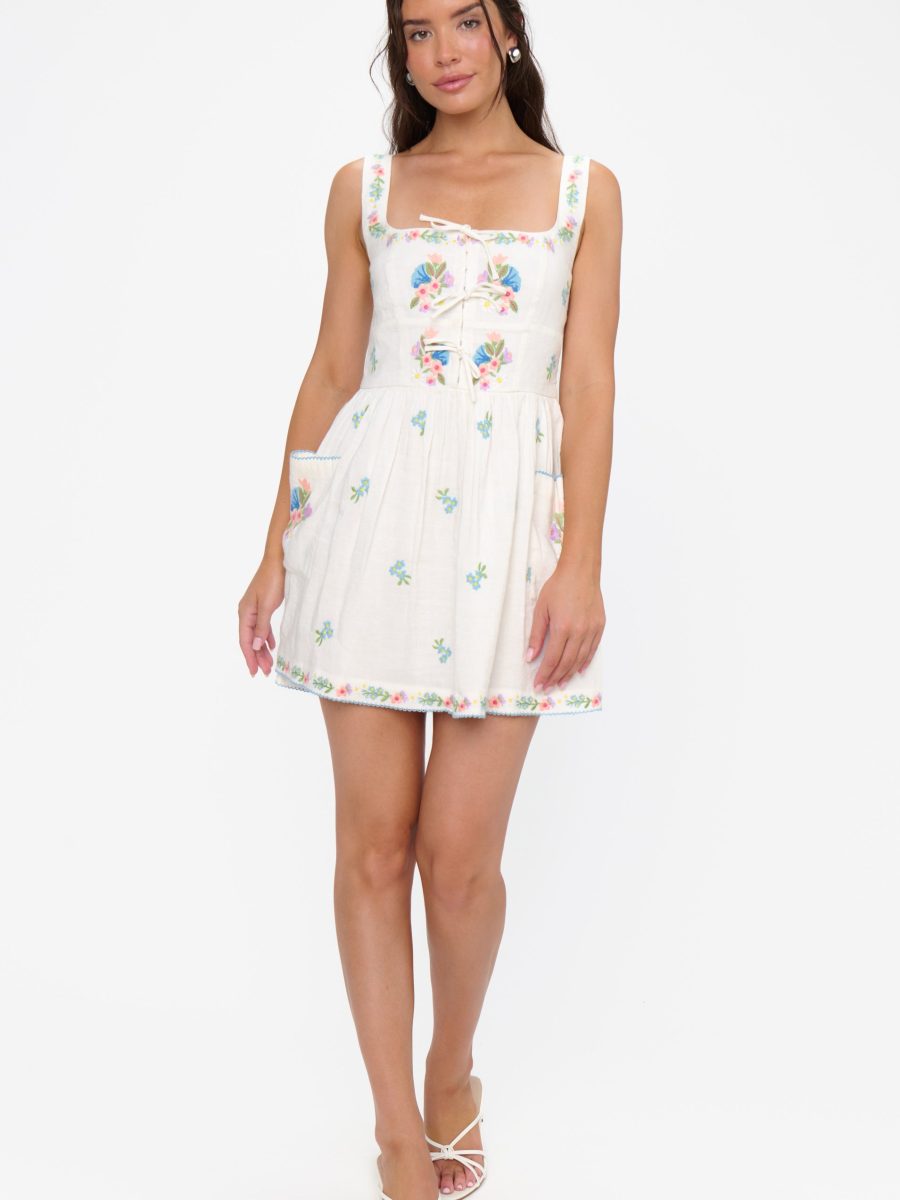 Demi Mini Dress ~ Wild Meadow Embroidery