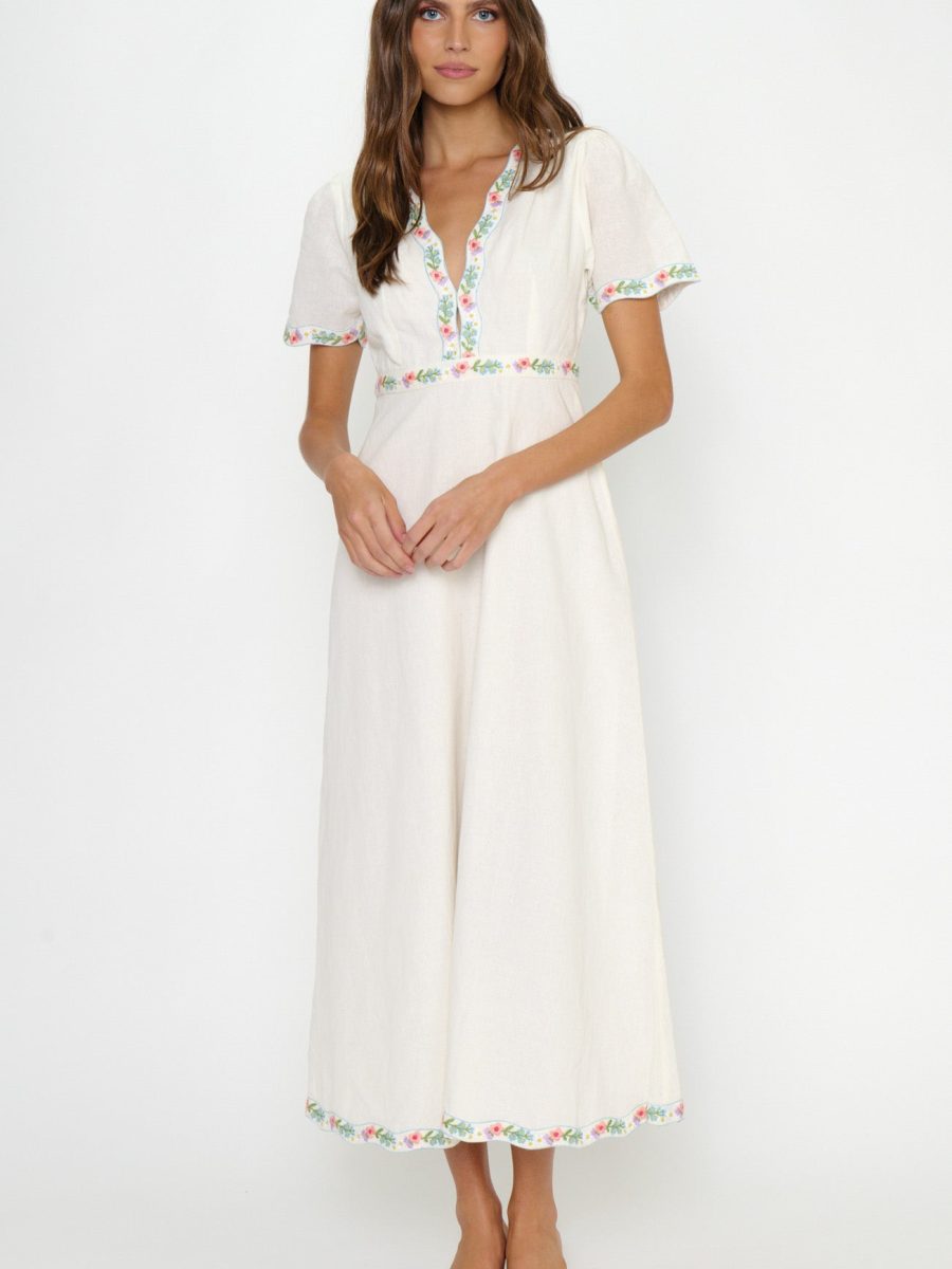 Thea Midi Dress ~ Wild Meadow Embroidery