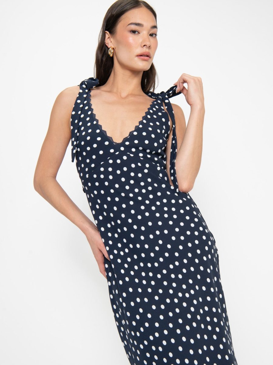 Emma Midi Dress ~ Navy Polka Dot