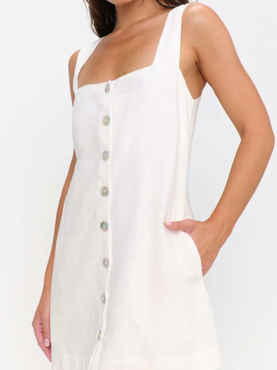 Everly Mini Dress ~ White Linen