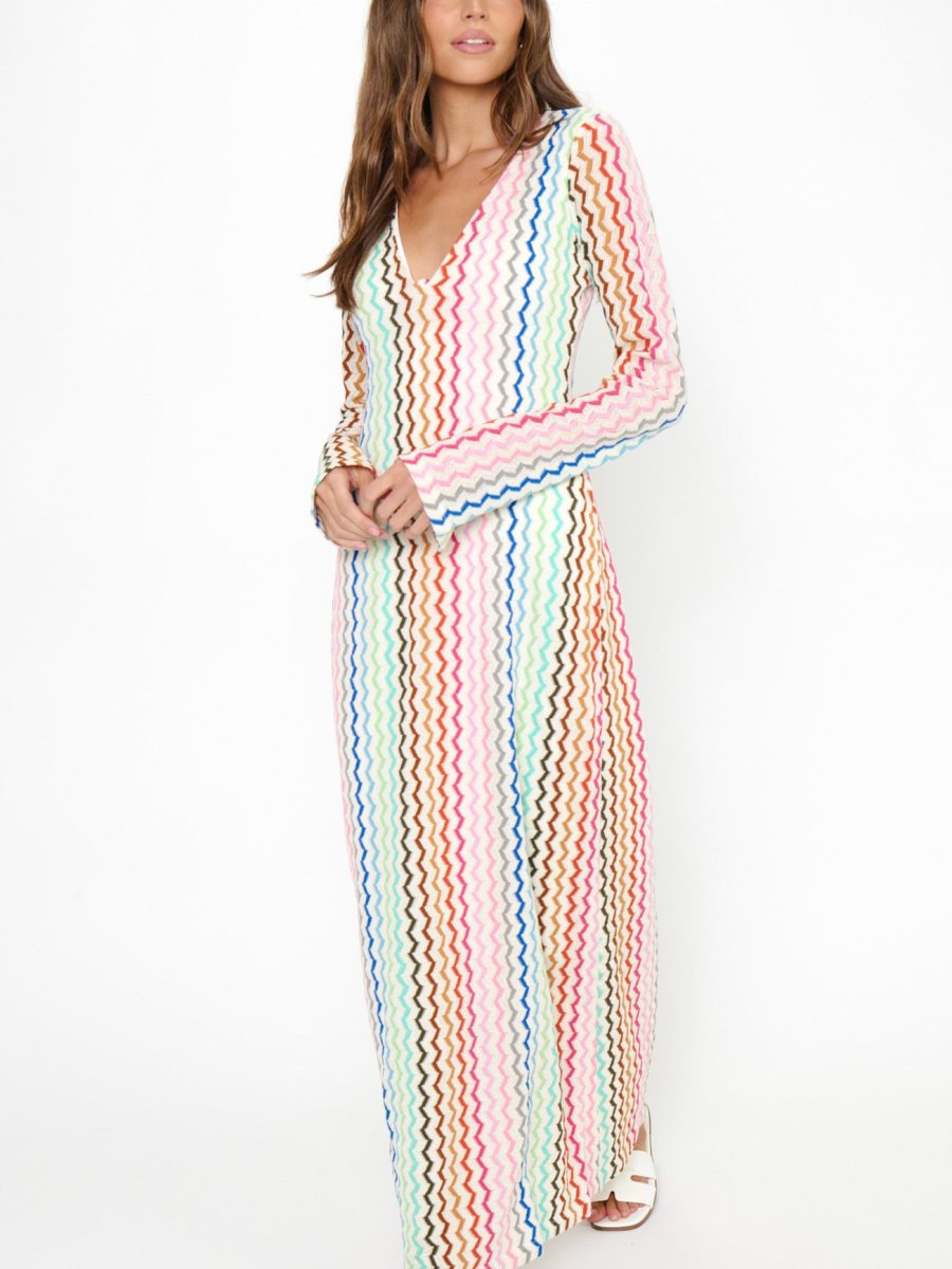 Lopez Maxi Dress ~ Rainbow Zigzag Crochet