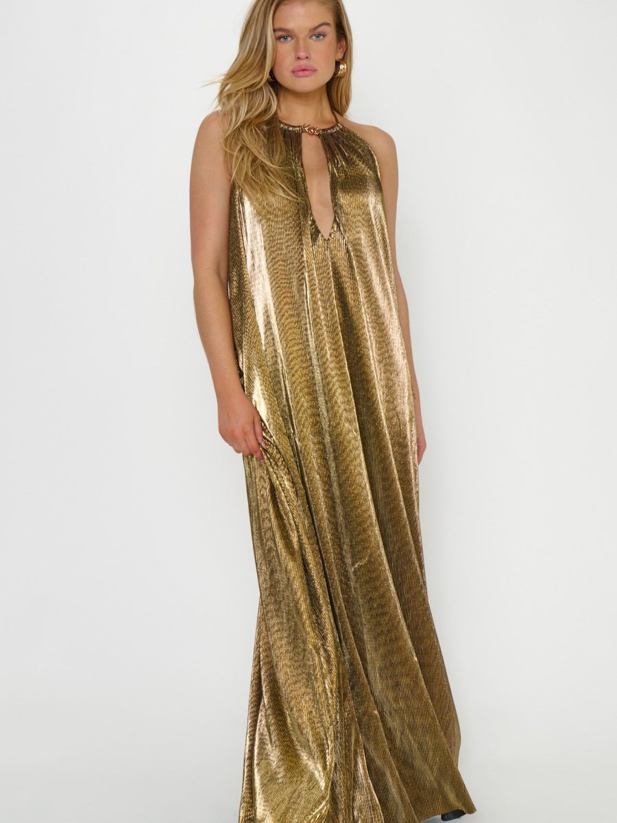 Lucille Maxi Dress ~ Pleated Gold