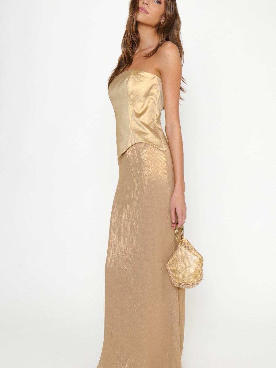 Jules Maxi Dress ~ Gold Pleated Chiffon