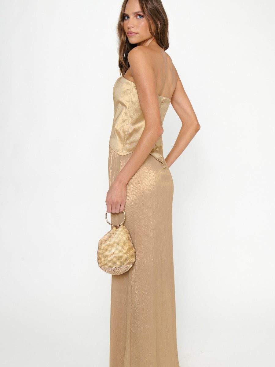 Jules Maxi Dress ~ Gold Pleated Chiffon
