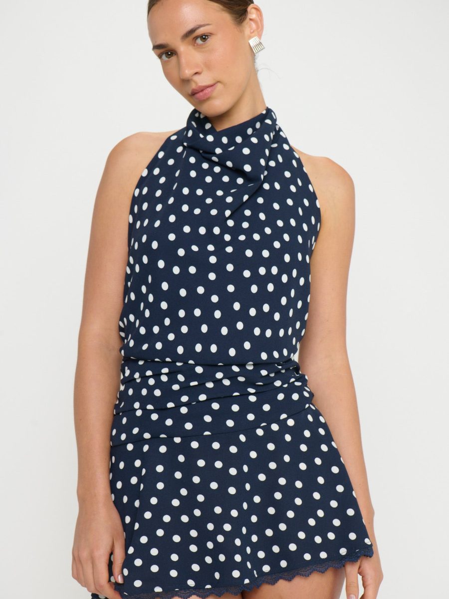 Brynn Mini Dress ~ Navy Polka Dot