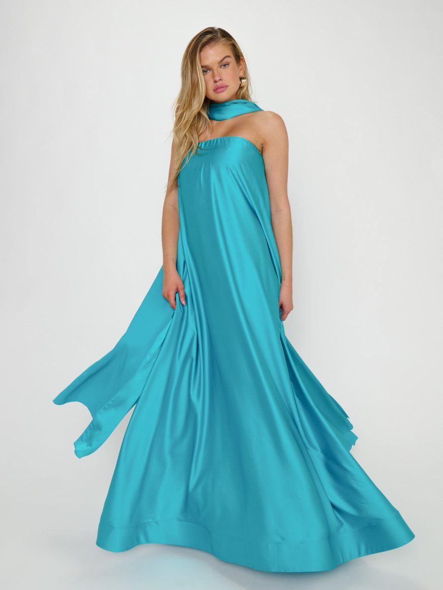 Tinsley Tube Dress ~ Teal Luxe Satin