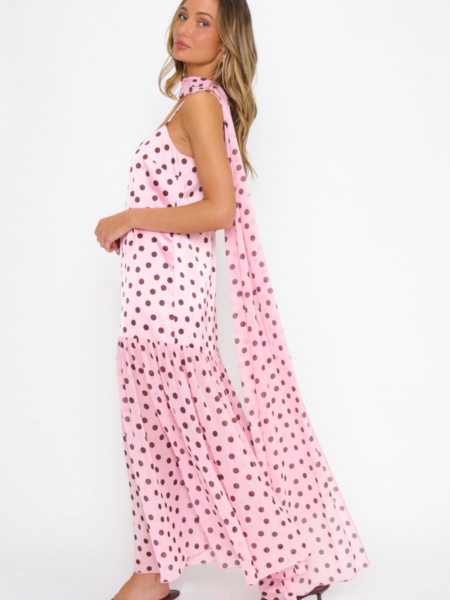 Dalia Maxi Dress ~ Pink Truffle Polka Dot