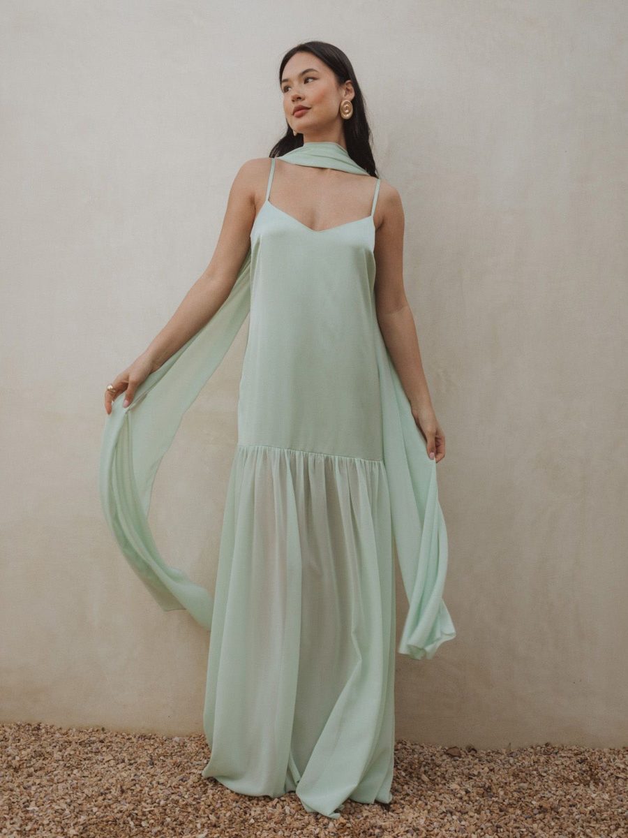 Dalia Maxi Dress ~ Pistachio Luxe Satin