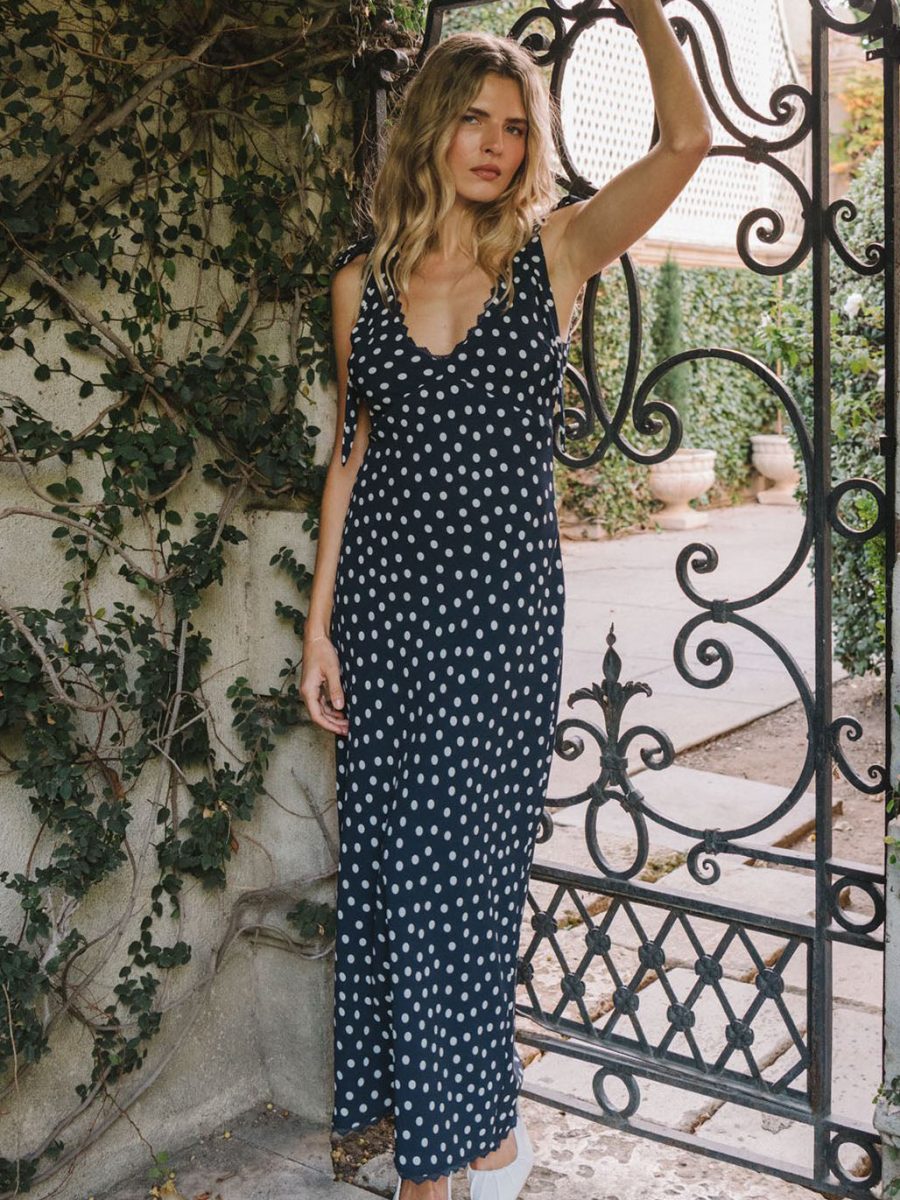 Emma Midi Dress ~ Navy Polka Dot