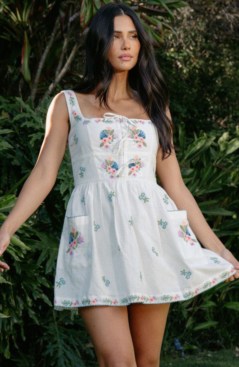 Demi Mini Dress ~ Wild Meadow Embroidery