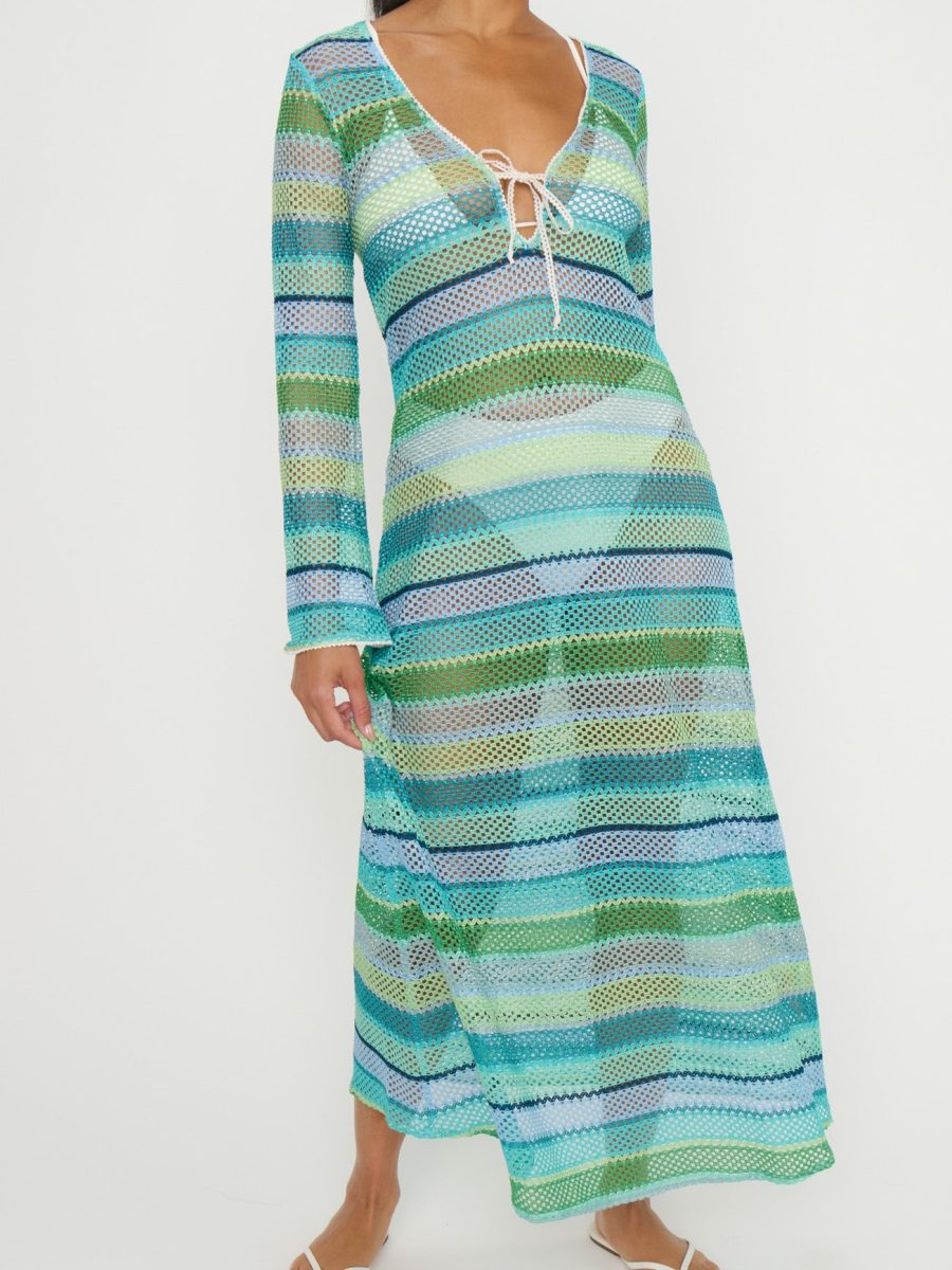 Vacay Coverup ~ Green Multi Stripe Crochet