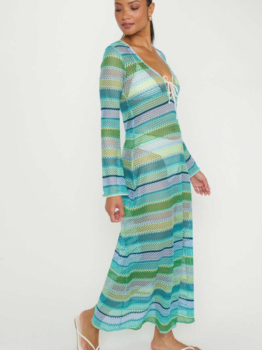 Vacay Coverup ~ Green Multi Stripe Crochet
