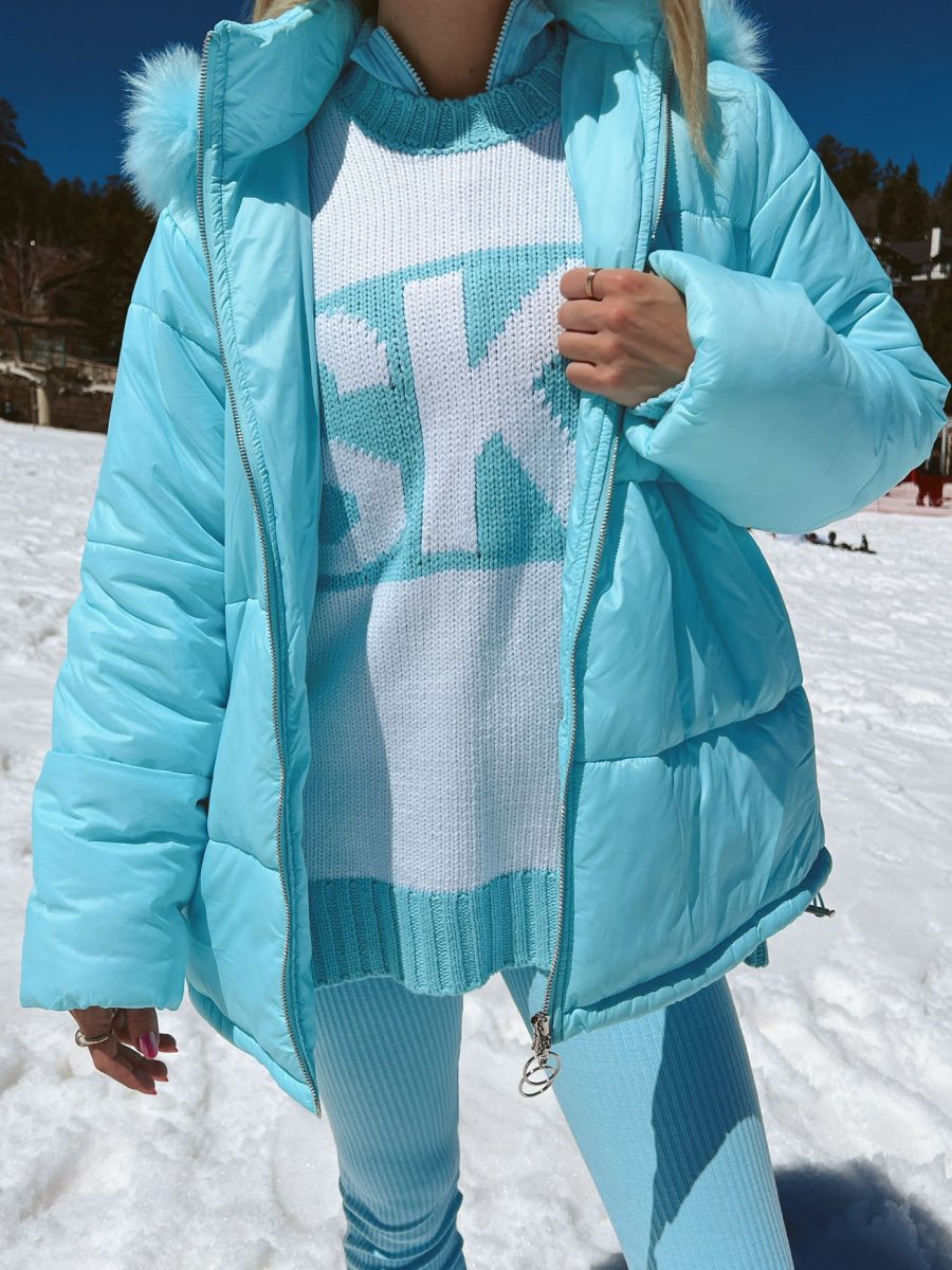 Snowbird Puffer Jacket ~ Powder Blue with Faux Fur
