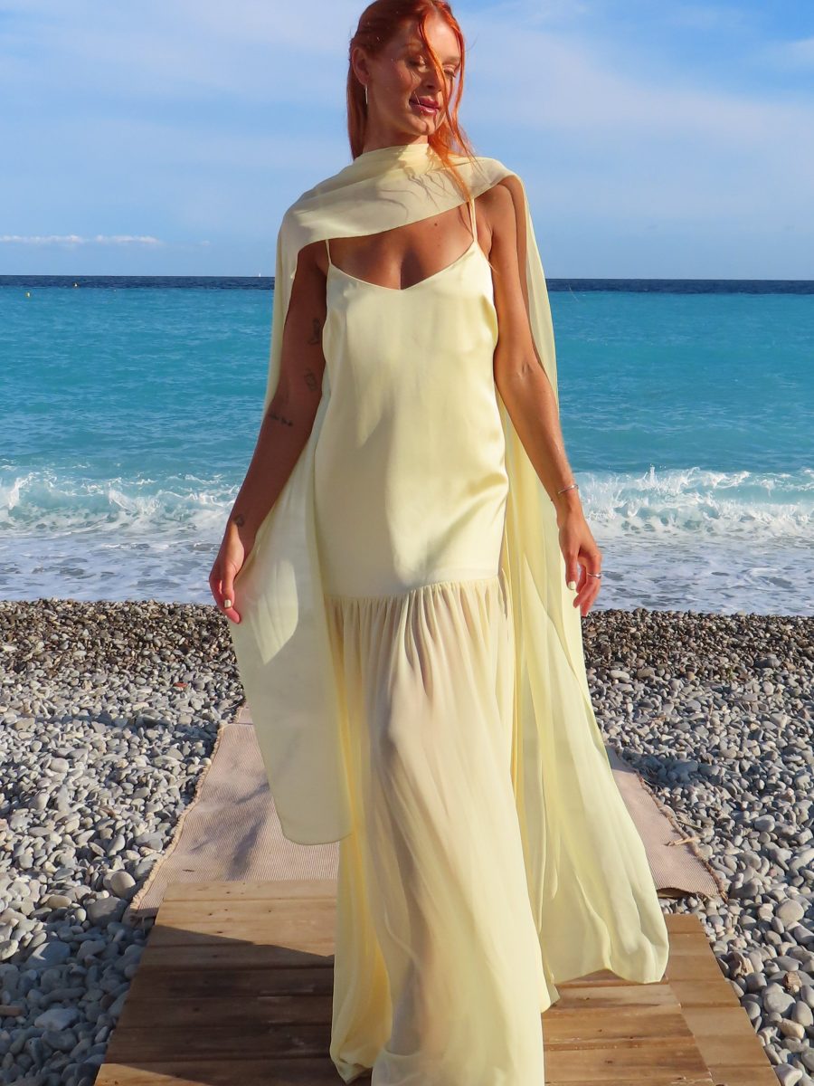 Dalia Maxi Dress ~ Pale Yellow Luxe Satin