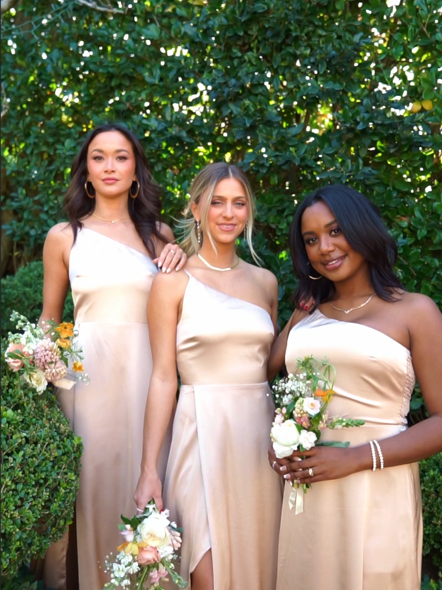 Shannon One Shoulder Dress ~ Champagne Luxe Satin