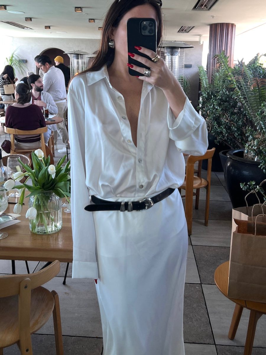 Smith Button Down ~ Ivory Luxe Satin