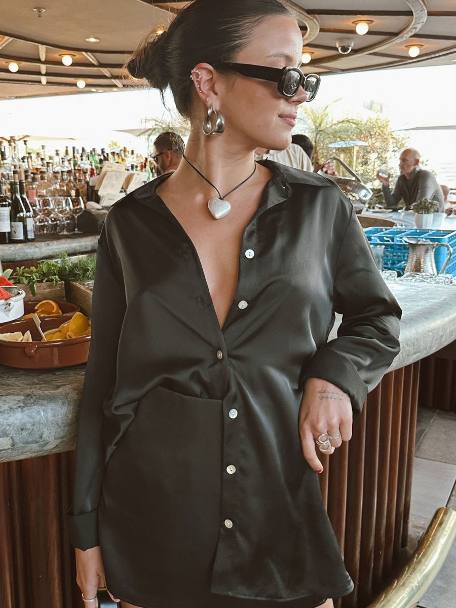 Smith Button Down ~ Black Luxe Satin
