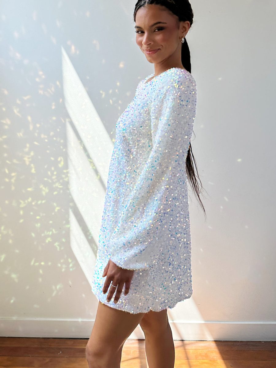 Clarabelle Dress ~ White Sparkle Sequins