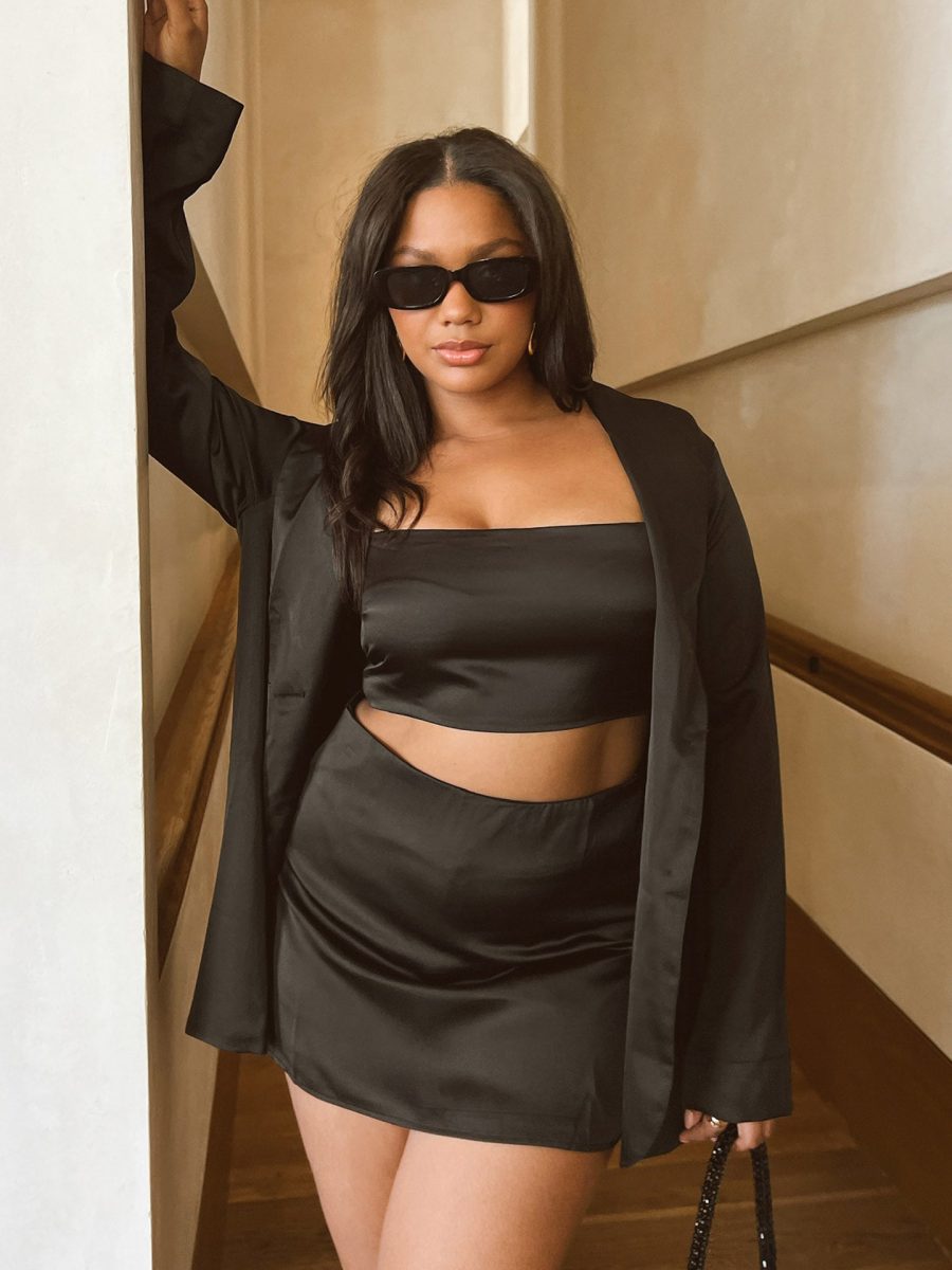 All Night Skort ~ Black Luxe Satin