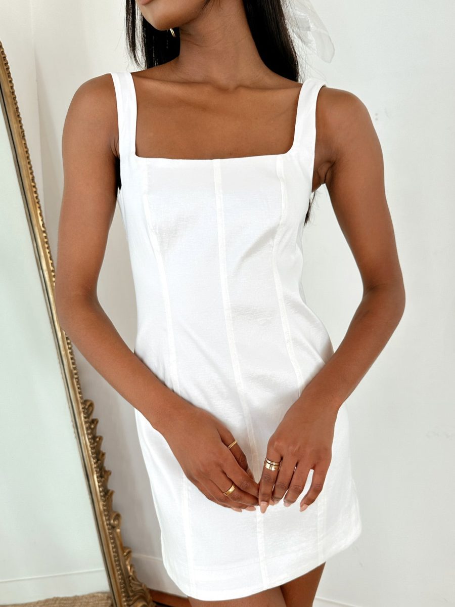 Camille Mini Dress ~ White Taffeta