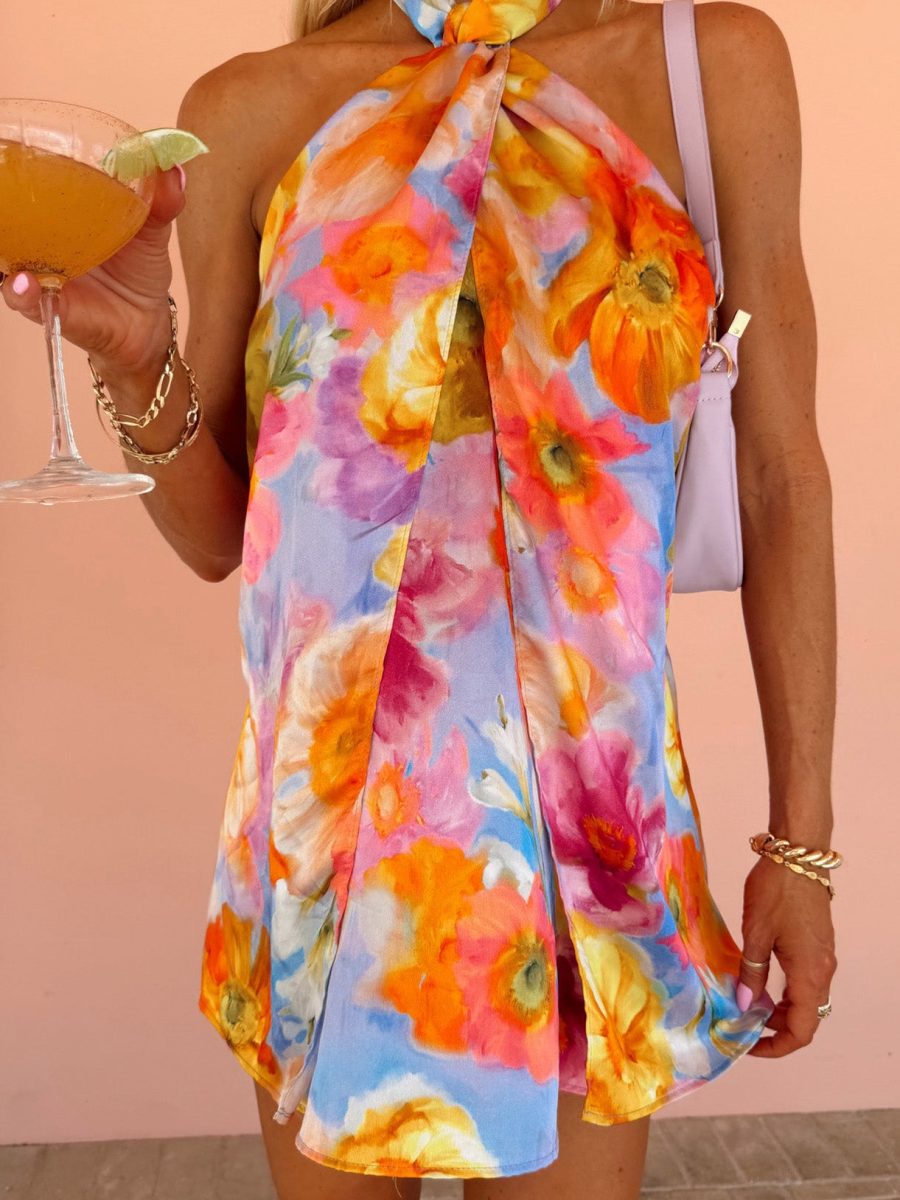 Twist Mini Dress ~ Brushed Blooms