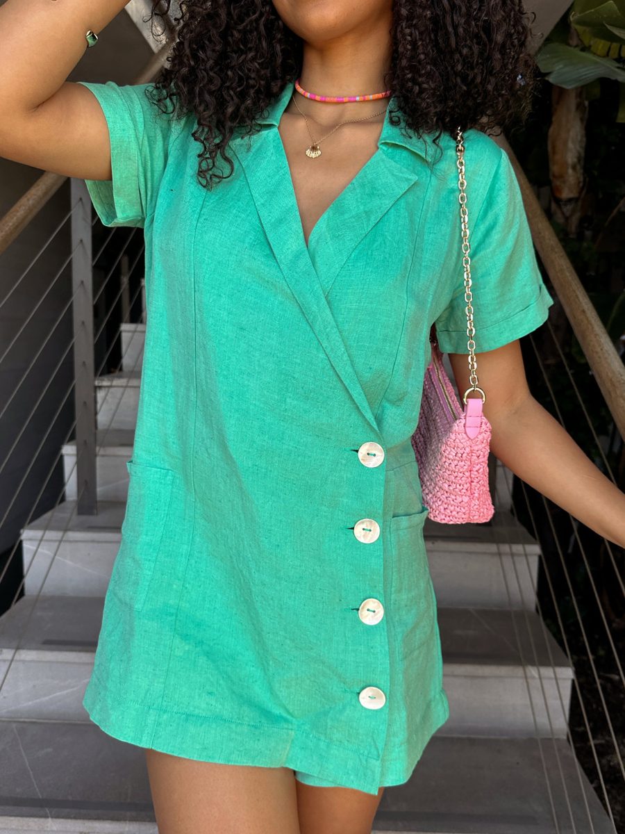Bicoastal Blazer Romper ~ Seafoam Linen