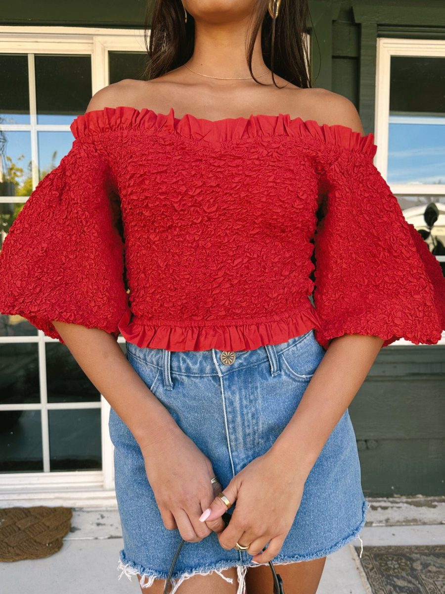 Rom Com Top ~ Red Texture Stretch