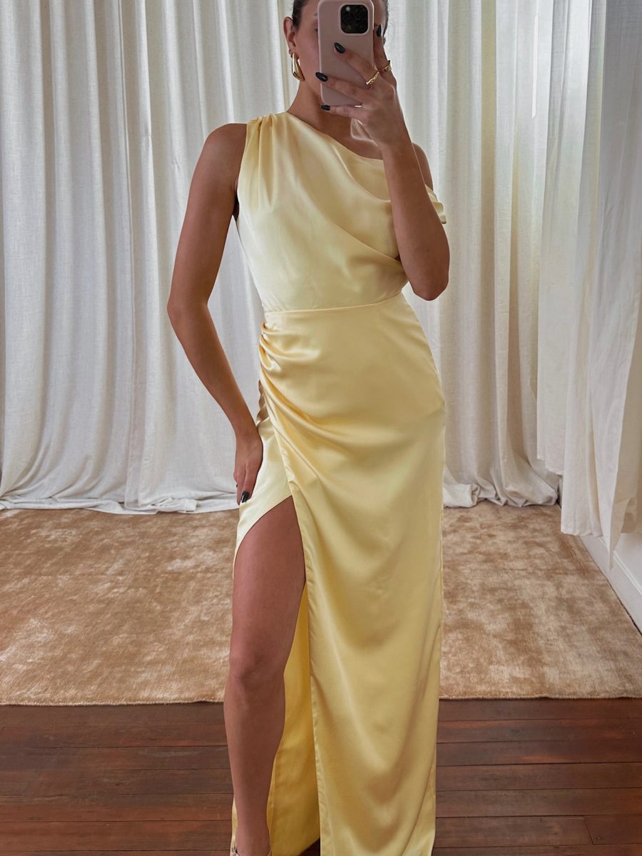 Jodie Dress ~ Pale Yellow Luxe Satin