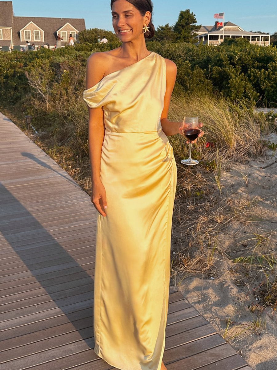 Jodie Dress ~ Pale Yellow Luxe Satin