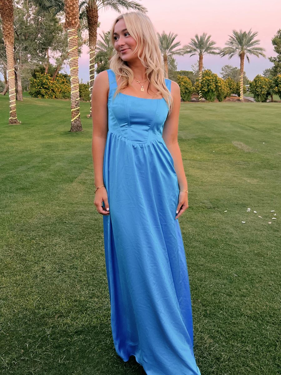 Nina Maxi Dress ~ Azure Blue Luxe Satin