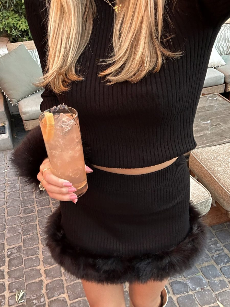 Fran Mini Skirt ~ Black Knit with Faux Fur